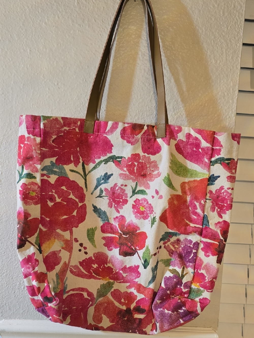 Large Floral Canvas Tote Bag with Pink Multi Bloom